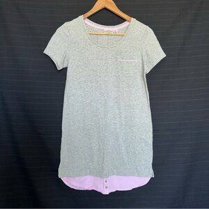 Max Studio Sleepwear Gray Pink Gingham Short Sleeve Night Gown Pajama XS